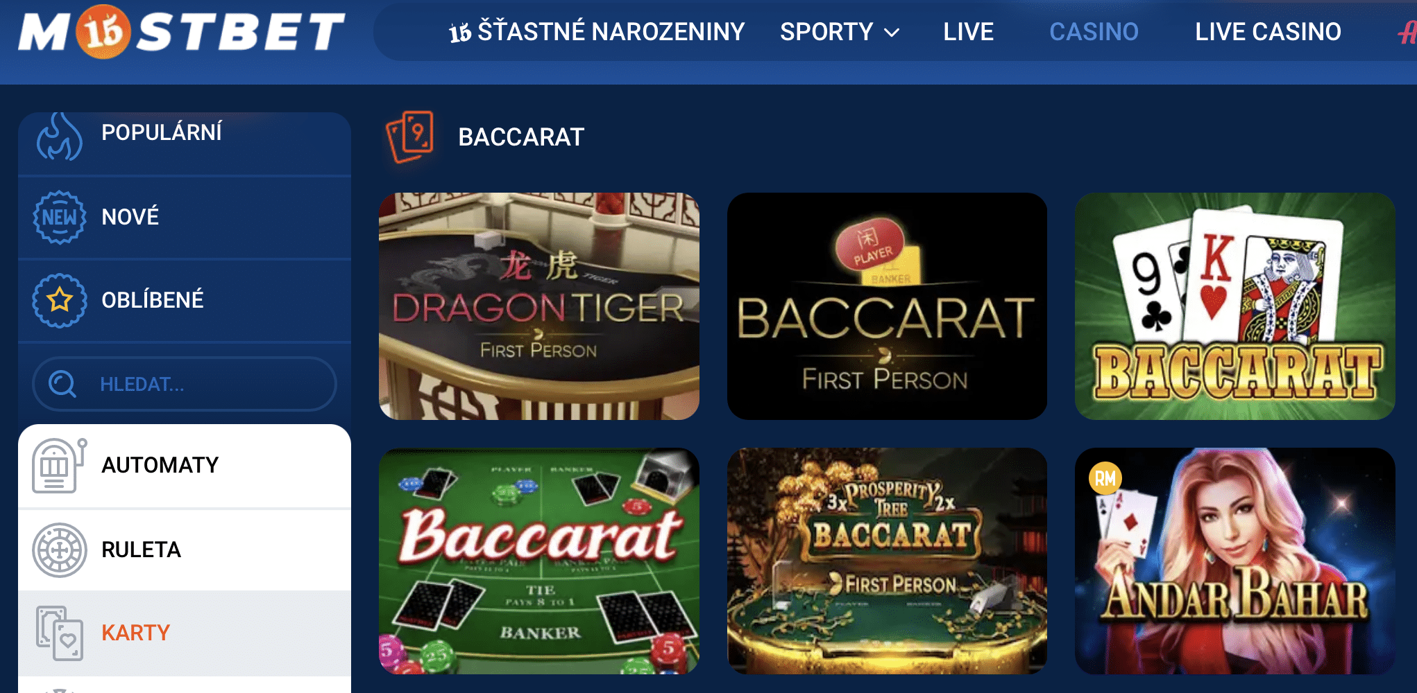 Mostbet karetní hry