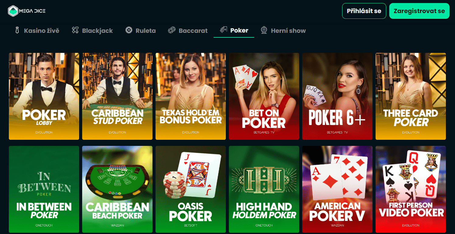 Live poker na Mega Dice