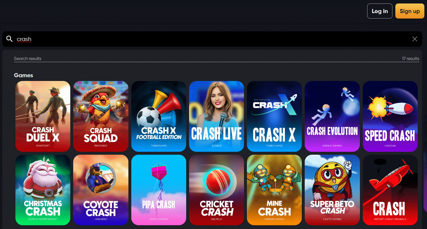 Nabídka crash her na Instant casino